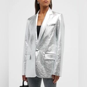 NEW A.L.C Dakota Metallic Vegan Leather Jacket Silver Metallic Blazer